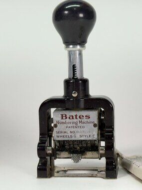 Vintage Bates Numbering Machine Style E 6-Wheel Multiple Movement Made in USA